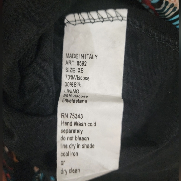 Elena Baldi silk wrap dress/Size XS/NWOT/Vintage/black, floral/hi-low/ - Picture 7 of 7